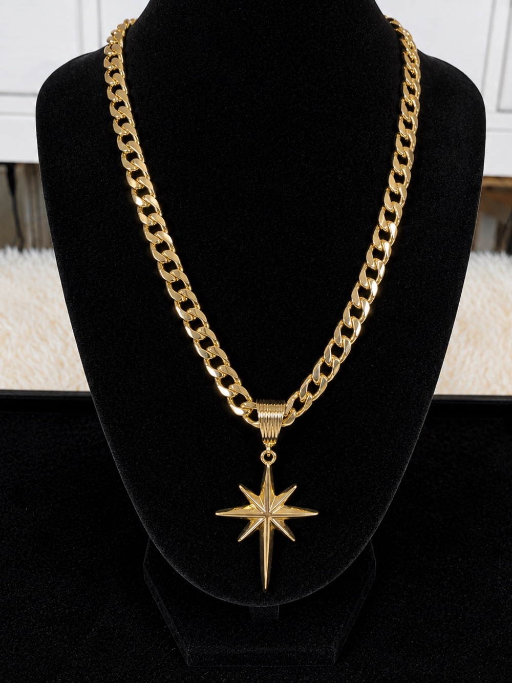 14 k Gold plated Starburst Pendant Chain Necklace - Women Jewelry